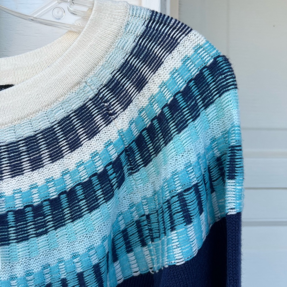 NWT Talbots Gorgeous Blues Green Cream Woven Fair Isle Sweater - Picture 3 of 6